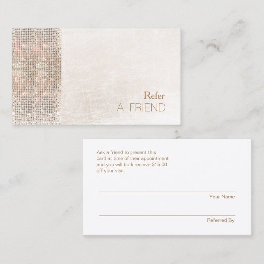 FAUX Sequin Geborsteld Wit Marmeren Salon Verwijzi Aanbevelingskaartje (Voorkant / Achterkant)