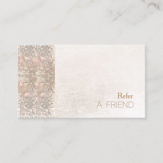 FAUX Sequin Geborsteld Wit Marmeren Salon Verwijzi Aanbevelingskaartje (Voorkant)