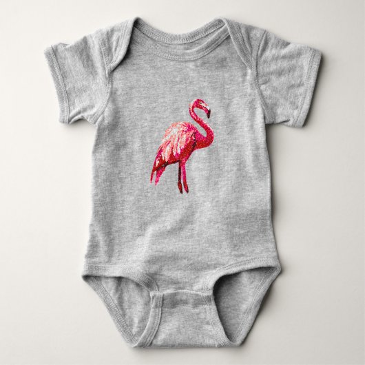 Faux Sequin Gedrukt Tropisch Flamingo Bird Baby Romper (Voorkant)