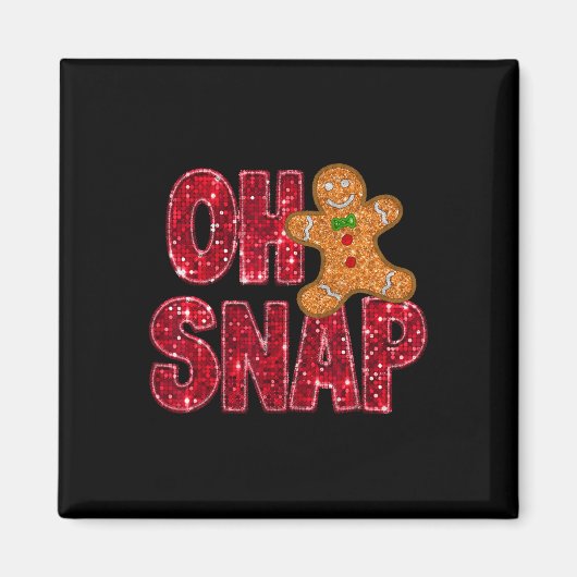 Faux Sequins Oh Snap Kerstmis Gingerbread Familie Magneet (Voorkant)