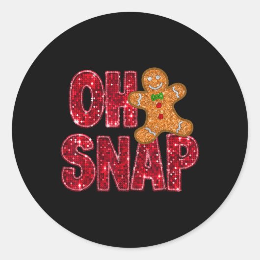 Faux Sequins Oh Snap Kerstmis Gingerbread Familie Ronde Sticker (Voorkant)