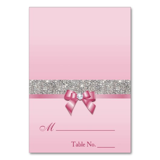 Faux Sequins Pink Bow Place Card Kaart (Voorkant)