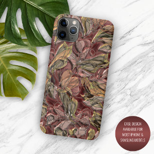 Faux Shiny Dark Red Green Gold Floral Art Pattern Case-Mate iPhone Case