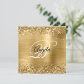 Faux Shiny Gold Glitter Brushed Folie Monogram Kaart (Staand voorkant)