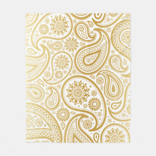 Faux Shiny Metallic Gold Paisley Fleece Deken