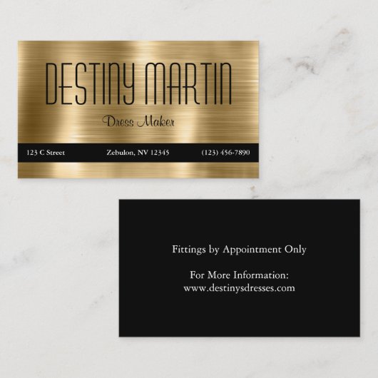 Faux Shiny Metallic Goud Zwart Contact Bar Visitekaartje (Voorkant / Achterkant)