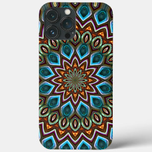 Faux Shiny Oranje Blauwgroen Turquoise Mandala Pat Case-Mate iPhone Case