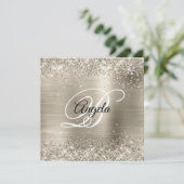 Faux Shiny Platinum Glitter Brushed Folie Monogram Kaart (Staand voorkant)