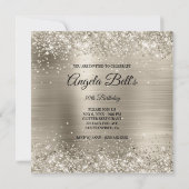 Faux Shiny Platinum Glitter Brushed Folie Monogram Kaart (Achterkant)