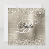 Faux Shiny Platinum Glitter Brushed Folie Monogram Kaart (Voorkant)