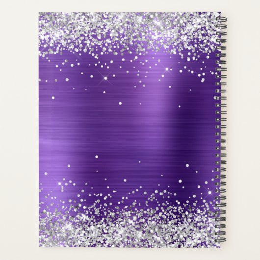 Faux Shiny Silver Glitter Amethyst Folie Monogram Planner (Achterkant)