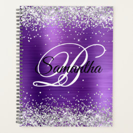 Faux Shiny Silver Glitter Amethyst Folie Monogram Planner