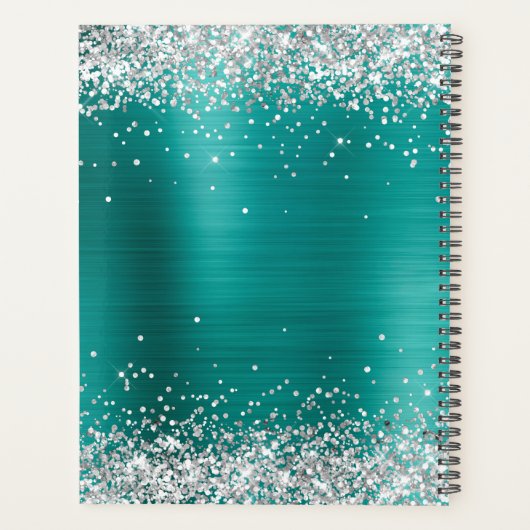 Faux Shiny Silver Glitter Aqua Blauwgroen Folie Mo Planner (Achterkant)