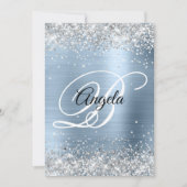 Faux Shiny Silver Glitter Bleek Blue Folie Monogra Kaart (Voorkant)