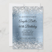 Faux Shiny Silver Glitter Bleek Blue Folie Monogra Kaart (Achterkant)