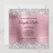 Faux Shiny Silver Glitter Bleek Pink Folie Monogra Kaart (Achterkant)