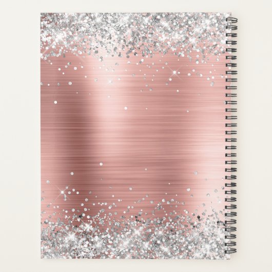 Faux Shiny Silver Glitter Blush Roos Folie Monogra Planner (Achterkant)