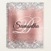 Faux Shiny Silver Glitter Blush Roos Folie Monogra Planner (Voorkant)