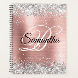 Faux Shiny Silver Glitter Blush Roos Folie Monogra Planner