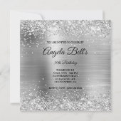 Faux Shiny Silver Glitter Brushed Metal Monogram Kaart (Achterkant)