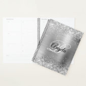 Faux Shiny Silver Glitter Brushed Metal Monogram Planner (Display)