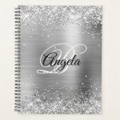 Faux Shiny Silver Glitter Brushed Metal Monogram Planner (Voorkant)