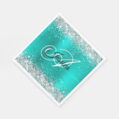 Faux Shiny Silver Glitter Turquoise Folie Monogram Servet (Hoek)