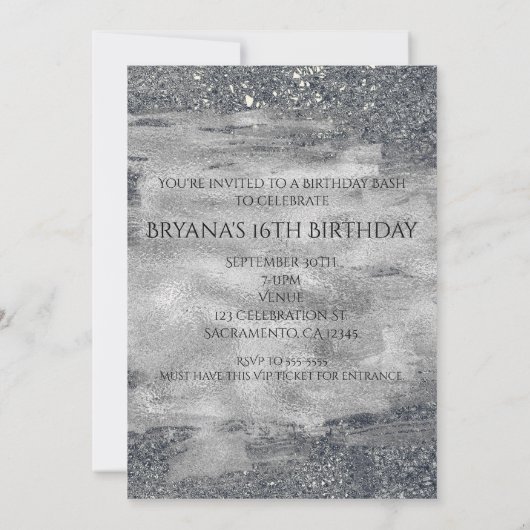 Faux Shiny Silver Metallic VIP Party Invitation Kaart (Achterkant)