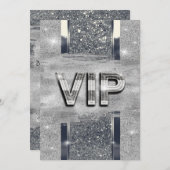 Faux Shiny Silver Metallic VIP Party Invitation Kaart (Voorkant / Achterkant)