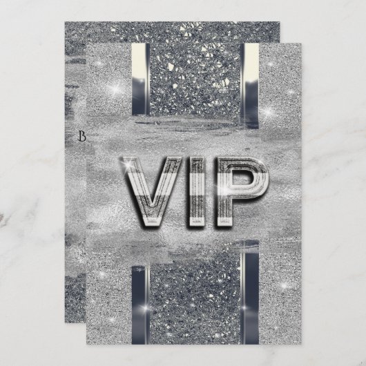 Faux Shiny Silver Metallic VIP Party Invitation Kaart (Voorkant / Achterkant)