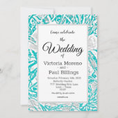 Faux Silk Embossed Illusion Roos/Blauwgroen uitnod Kaart (Voorkant)