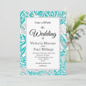 Faux Silk Embossed Illusion Roos/Blauwgroen uitnod Kaart (Staand voorkant)