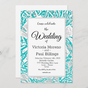 Faux Silk Embossed Illusion Roos/Blauwgroen uitnod Kaart