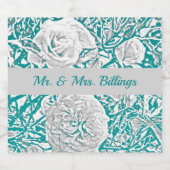 Faux Silk Embossed Illusion Roos/turquoise Sparkling Wijnetiket (Enkel label)