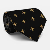 Faux Silk Zwart Goud Fleur de Lis Luxe Stropdas (Opgerold)
