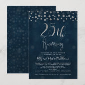 Faux Silver 25th Wedding Jubileum Uitnodiging (Voorkant / Achterkant)