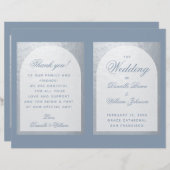 Faux Silver Arch Dusty Blue Folded Wedding Program (Voorkant / Achterkant)