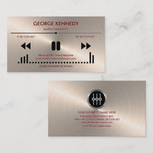 Faux Silver Audio Display reliëf letters DJ Visitekaartje (Voorkant / Achterkant)