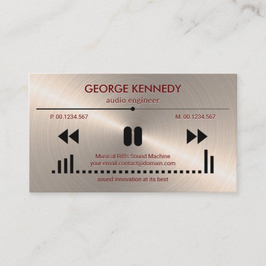 Faux Silver Audio Display reliëf letters DJ Visitekaartje (Voorkant)