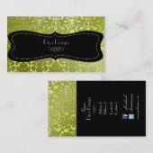 Faux Silver Baroque Damask/black/lime green Visitekaartje (Voorkant / Achterkant)