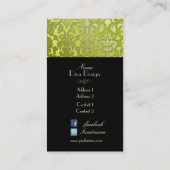 Faux Silver Baroque Damask/black/lime green Visitekaartje (Achterkant)