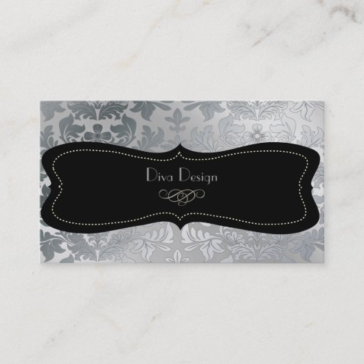 Faux Silver Baroque Damask/black Visitekaartje (Voorkant)
