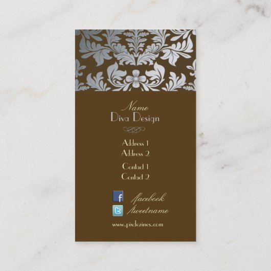 Faux Silver Baroque damask/DIY chocolade Visitekaartje (Achterkant)
