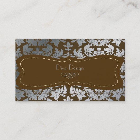 Faux Silver Baroque damask/DIY chocolade Visitekaartje (Voorkant)