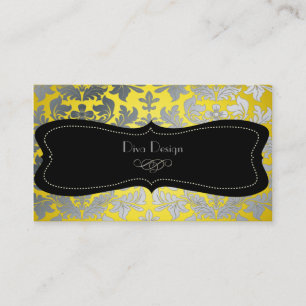 Faux Silver Baroque damask yellow/black Visitekaartje