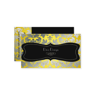 Faux Silver Baroque damask yellow/black Visitekaartje