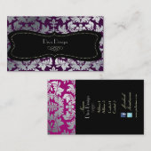 Faux Silver Baroque demask DIY color/paars/zwart Visitekaartje (Voorkant / Achterkant)