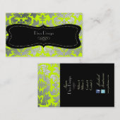 Faux Silver Baroque demask fluorescent green/black Visitekaartje (Voorkant / Achterkant)