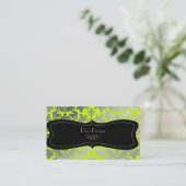 Faux Silver Baroque demask fluorescent green/black Visitekaartje (Staand voorkant)