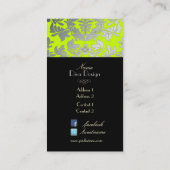 Faux Silver Baroque demask fluorescent green/black Visitekaartje (Achterkant)